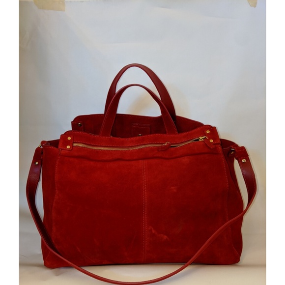 Sezane Handbags - Sezane Sam Red Suede Tote Bag